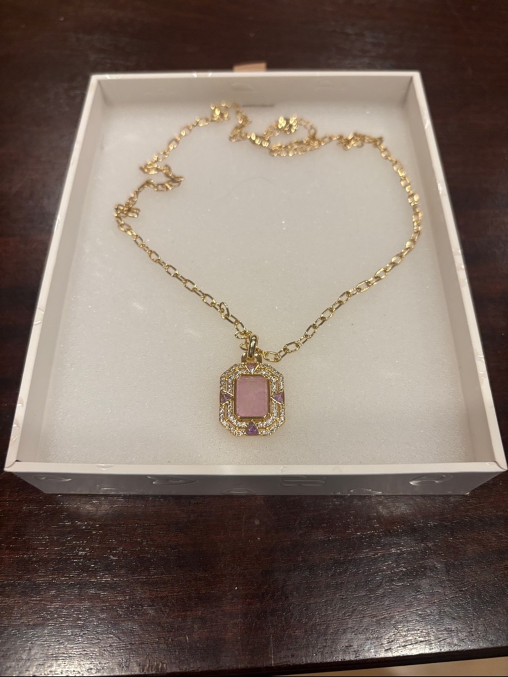 Pink Smithsonite on Gold Necklace